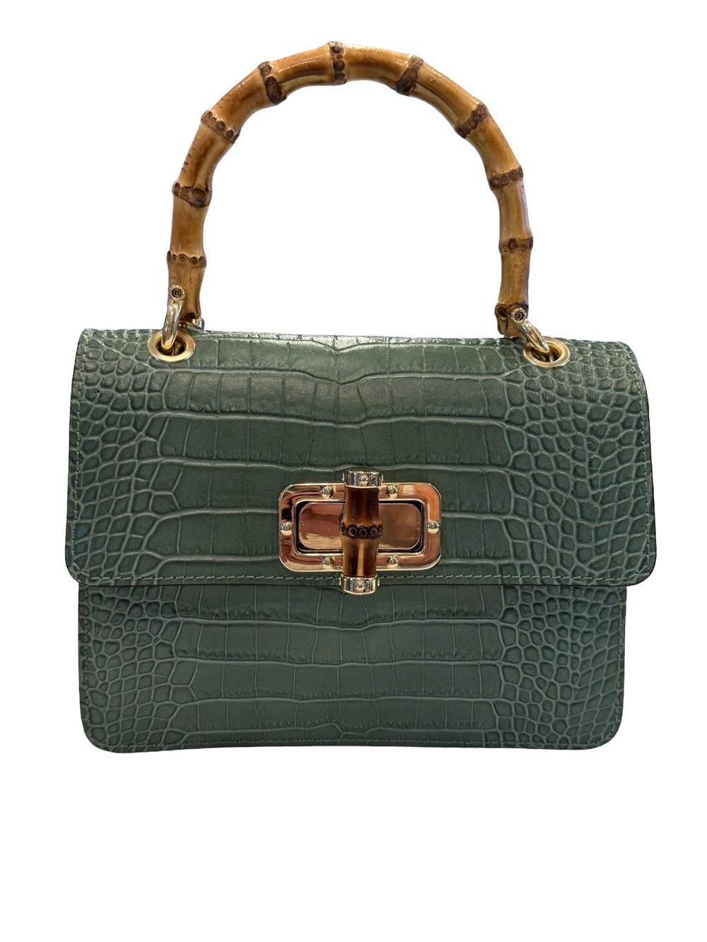 Borse In Pelle Italy Women’s Croc Leather Sage Green Handbag Crossbody NEW